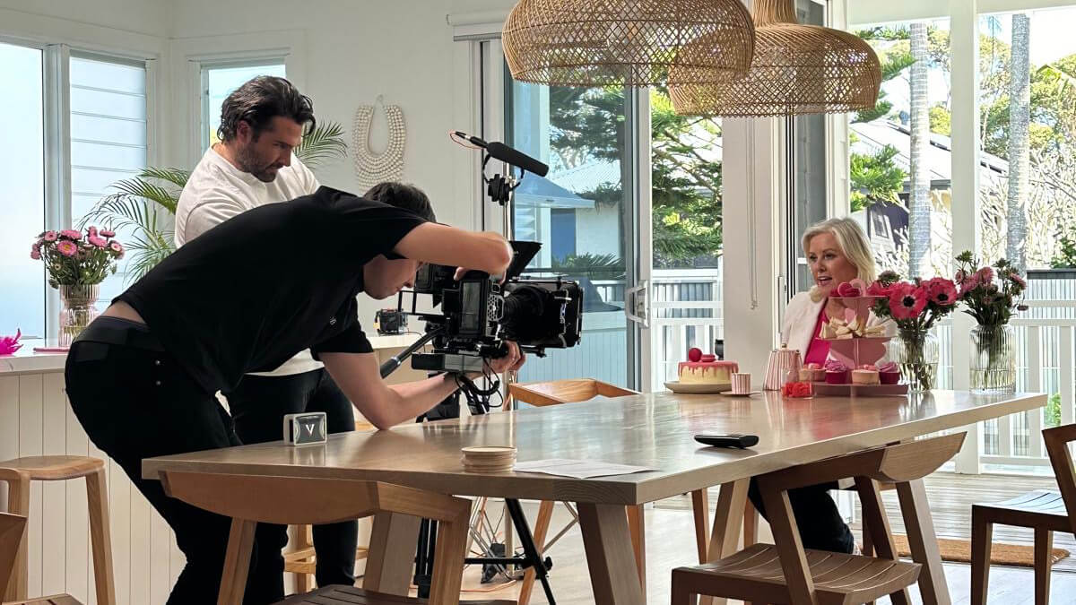 Behind the scenes of a campaign shoot by Sydney PR Agency History Will Be Kind, fundraising for Breast Cancer Awareness month 2024, featuring Mc Grath foundation Director Tracy Bevan.