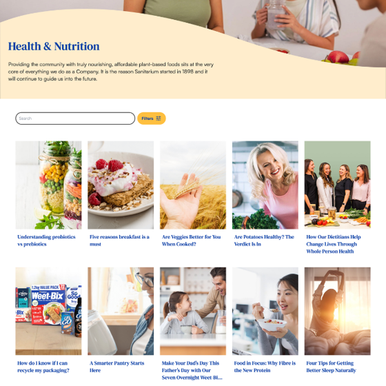 Sanitarium's existing modular content framework was reimagined for the user journey to improve navigation, accessibility and readability.